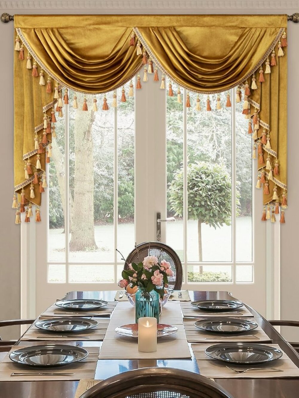 VOGOL Yellow Waterfall Valances for Farmhouse, 59 Inches Wide, Gold
